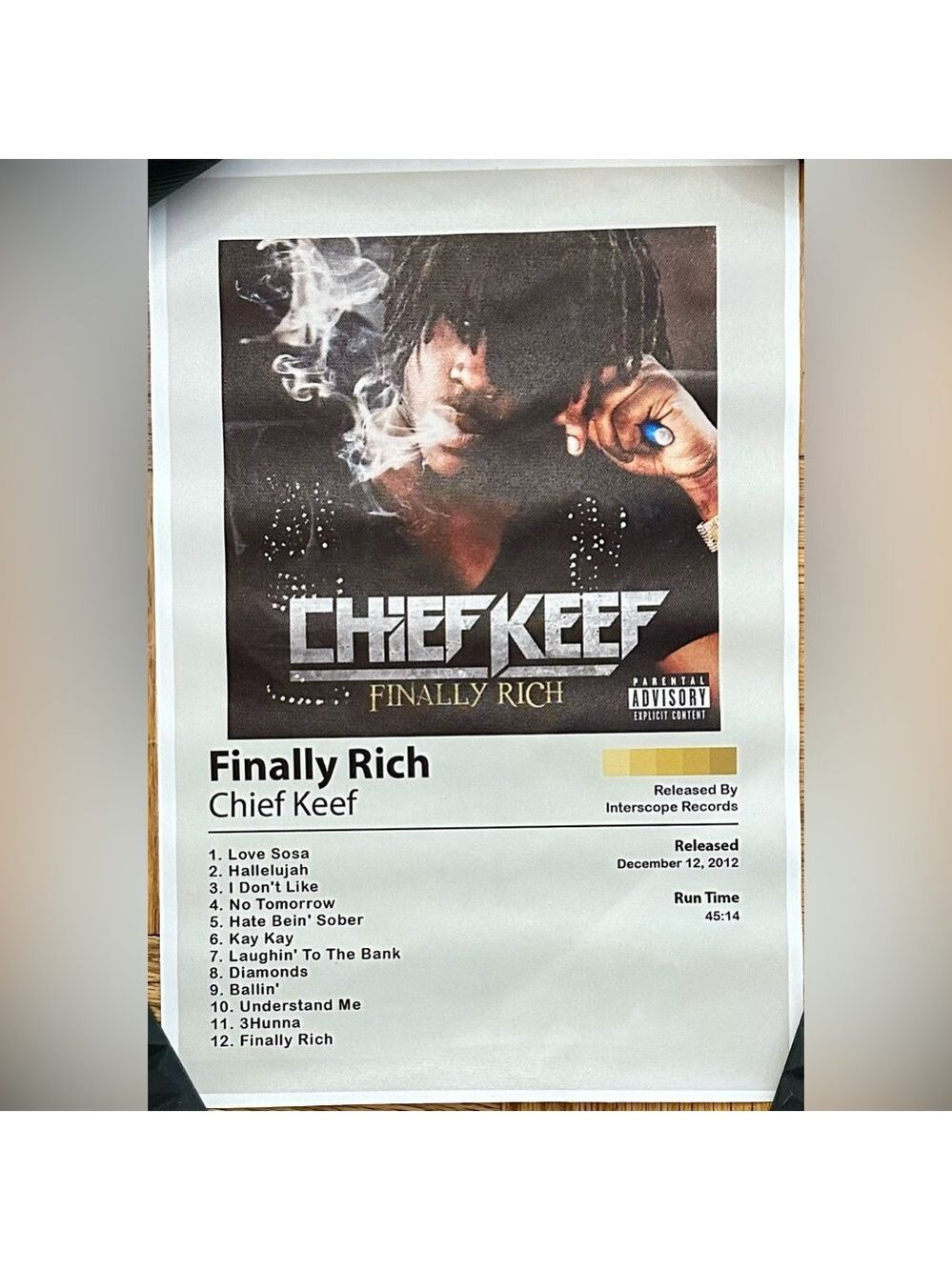 NWOT Chief Keef Finally Rich Canvas Poster Unframed